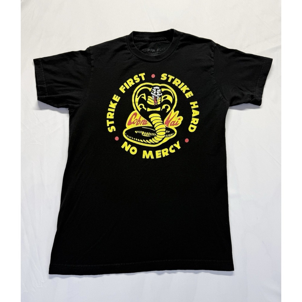 Cobra Kai No Mercy‎ Graphic T-Shirt Small Black Faded Karate Kid TV Tee